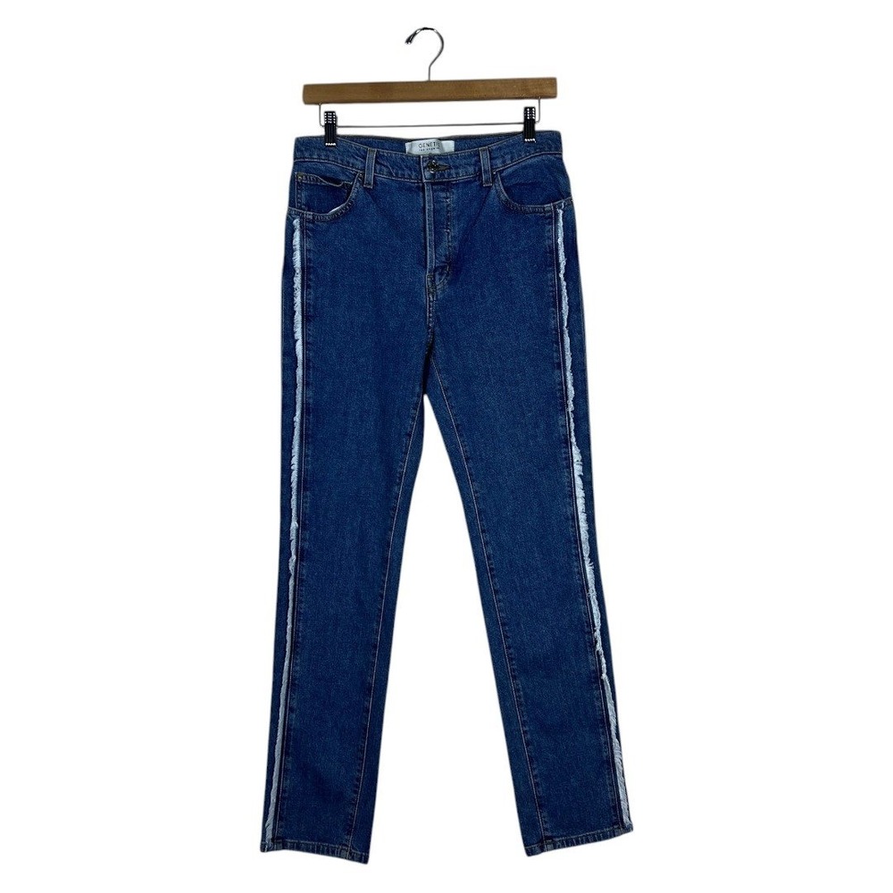 Genetic Los Angeles Straight Raw Fringe Side Stripe Jeans Blue Edgy Boho Size 29